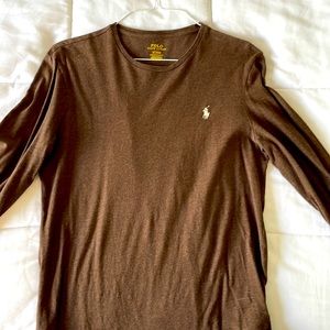 Medium custom polo Ralph Lauren slim fit brown shirt. Long sleeves.